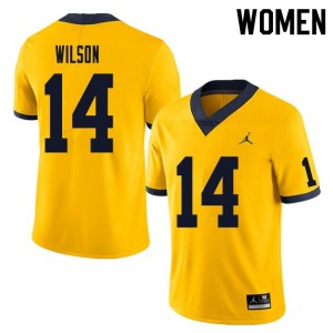 Michigan Wolverines #14 Roman Wilson Women's Yellow College Football Jersey 996901-558