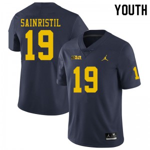 Michigan Wolverines #19 Mike Sainristil Youth Navy College Football Jersey 344587-601