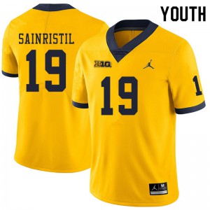 Michigan Wolverines #19 Mike Sainristil Youth Yellow College Football Jersey 249210-192