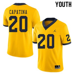 Michigan Wolverines #20 Nicholas Capatina Youth Yellow College Football Jersey 554367-536
