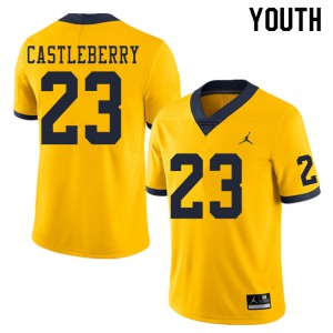 Michigan Wolverines #23 Jordan Castleberry Youth Yellow College Football Jersey 936331-811