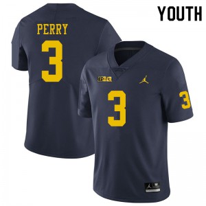 Michigan Wolverines #3 Jalen Perry Youth Navy College Football Jersey 773147-154