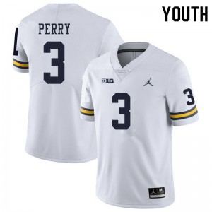 Michigan Wolverines #3 Jalen Perry Youth White College Football Jersey 979883-471