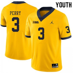 Michigan Wolverines #3 Jalen Perry Youth Yellow College Football Jersey 700135-536