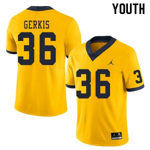 Michigan Wolverines #36 Izaak Gerkis Youth Yellow College Football Jersey 914966-384
