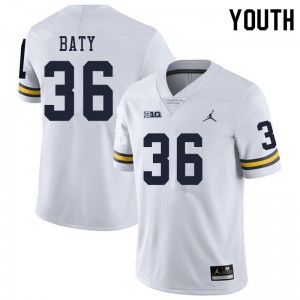 Michigan Wolverines #36 Ramsey Baty Youth White College Football Jersey 826835-935