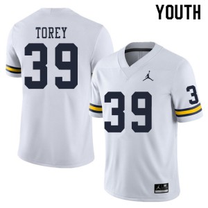 Michigan Wolverines #39 Matt Torey Youth White College Football Jersey 568431-741