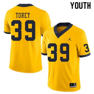 Michigan Wolverines #39 Matt Torey Youth Yellow College Football Jersey 838542-487