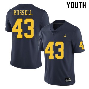 Michigan Wolverines #43 Andrew Russell Youth Navy College Football Jersey 916563-753