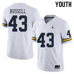 Michigan Wolverines #43 Andrew Russell Youth White College Football Jersey 123818-625