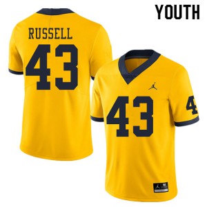 Michigan Wolverines #43 Andrew Russell Youth Yellow College Football Jersey 476121-406