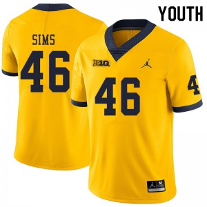 Michigan Wolverines #46 Myles Sims Youth Yellow College Football Jersey 796274-633