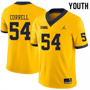 Michigan Wolverines #54 Kraig Correll Youth Yellow College Football Jersey 258109-199