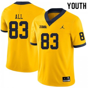 Michigan Wolverines #83 Erick All Youth Yellow College Football Jersey 373142-763