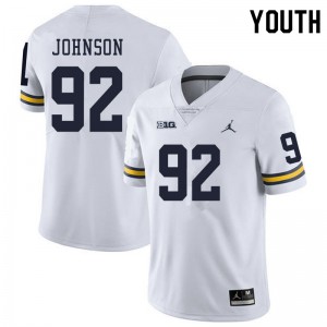 Michigan Wolverines #92 Ron Johnson Youth White College Football Jersey 924043-421