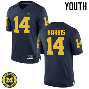 Michigan Wolverines #14 Drake Harris Youth Navy College Football Jersey 406460-701