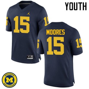 Michigan Wolverines #15 Garrett Moores Youth Navy College Football Jersey 548697-245