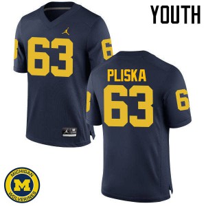 Michigan Wolverines #63 Ben Pliska Youth Navy College Football Jersey 774071-300