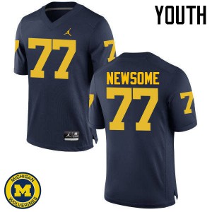 Michigan Wolverines #77 Grant Newsome Youth Navy College Football Jersey 364153-576