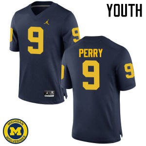 Michigan Wolverines #9 Grant Perry Youth Navy College Football Jersey 276437-148