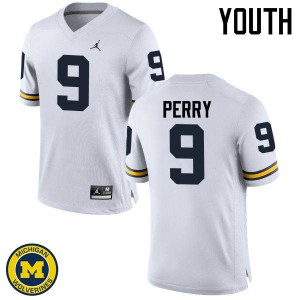 Michigan Wolverines #9 Grant Perry Youth White College Football Jersey 413174-113