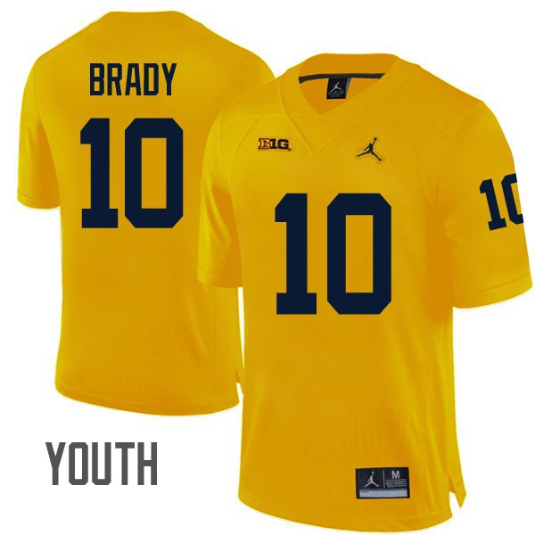 Michigan Wolverines #10 Tom Brady Youth Maize Stitched Jersey 596709-257 - Tom  Brady Michigan Jersey 